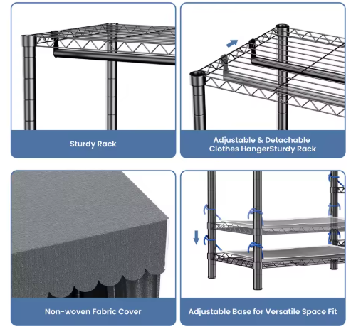 Clothes Rack Storage Organizer Wardrobe Hanging Clothes Freestanding Portable Heavy Duty 960 lb for Cloakroom Bedroom Entrances