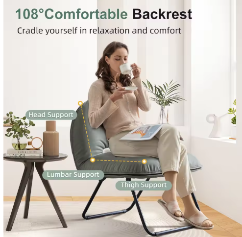 EBELLO Portable Portable Folding Chair with Upholstered Living Room Portable Lounge Chair