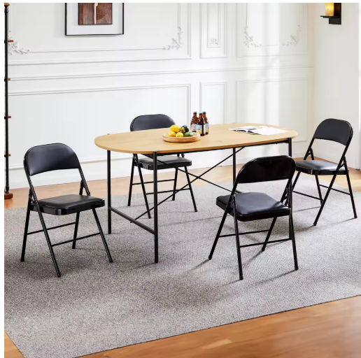 JHK Leather Padded Folding Living Room Chairs 2 Pack Sturdy Metal Foldable Chair Easy to Use and Storage Outdoor for Home Office