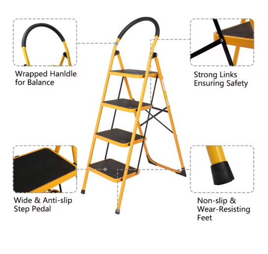 4 Step Ladder Folding Step Stool, Anti-Slip Pedal, Locking Mechanism Design,folding Design, Multi-Purpose