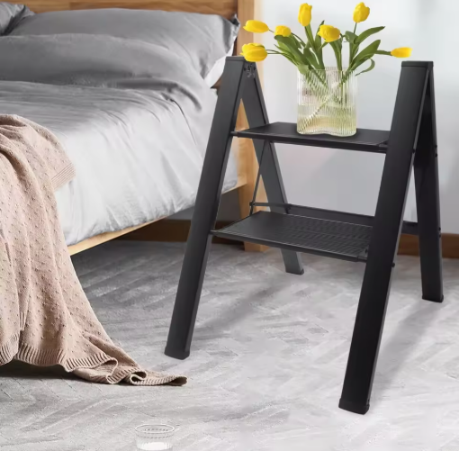 2 Step Ladder, Multifunctional Aluminuml Folding Step Stools, With Anti-Slip Sturdy and Wide Pedal,Space-saving