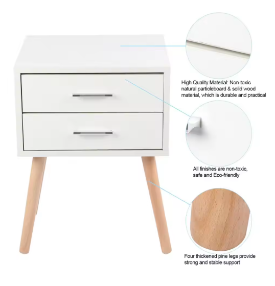 End Tables Storage Unit Bedside Table Stable Bedside Table with Two Drawers Floor Cabinet Bedroom Nightstand Storage Organizer