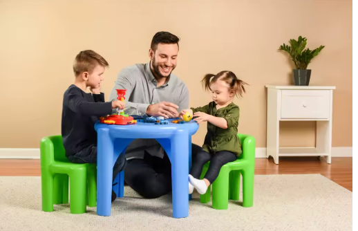 Multi-Color Activity Table and Chair Set Kids Includes Two Chairs Lightweight Durable Easy to Clean Ideal Snacks Crafts Learning
