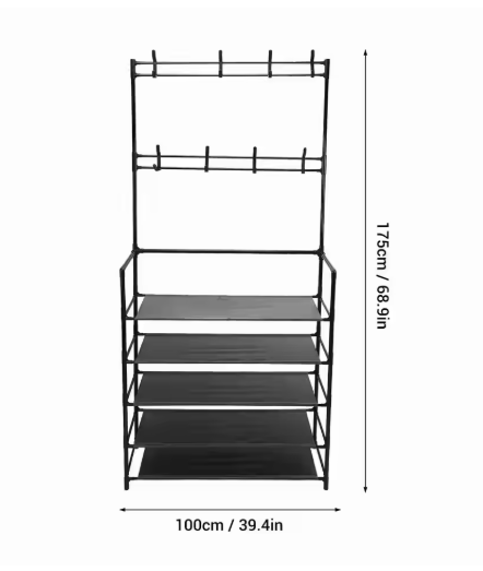 100x175cm Coat Rack Standing Modern Metal Clothes Garment Hanging Storage Shelf with Shoe Organizer for Entrance Hall Bedroom