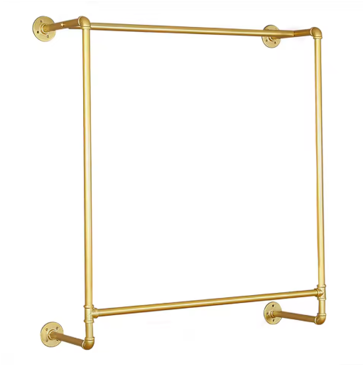Gold Wall Mounted Garment Rack,Pipe Clothing Rack Rod Garment,Freestanding Shelf Pipeline Vintage Display Rack