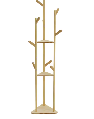 Floor Tree Clothes Coat Hanger Rack Garment Storage Stand with 10 Hanging Hooks and Shelf