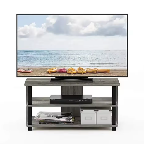 TV Stand 3-Tier Shelf Small Spaces Living Room Lightweight French Oak/Black 32" TV Stand