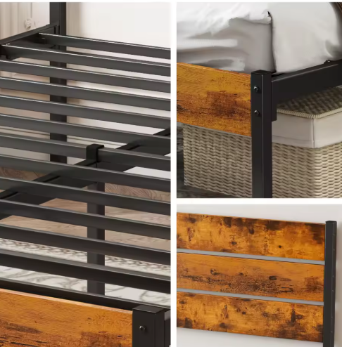 JHK Queen Size Metal Platform Bed Frame with Headboard and Footboard with 800LBS Sturdy Wooden Slats Support For Bed Room Home