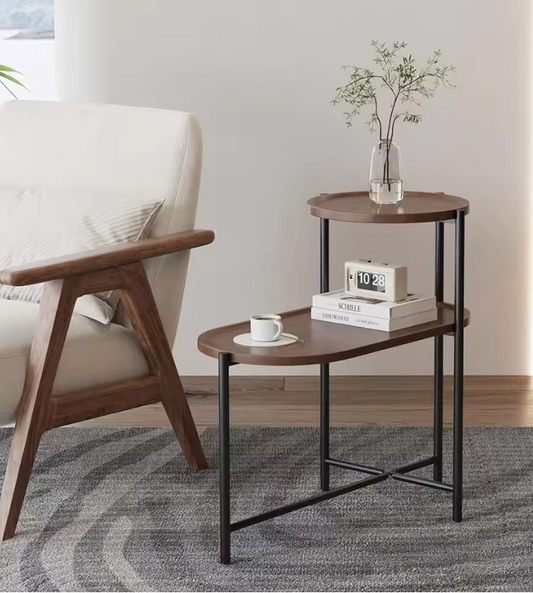 2-Tier End Table Round and Oval Sofa Side Table Overbed Bedside Table for Patio and Living Room Bedroom Medical Food Tray Table