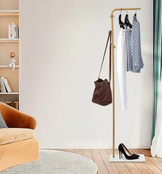 L-shape Freestanding Coat Rack Wear-Resistant Large Capacity Clothes Hanger with Sturdy Base for Hallways/Living Rooms