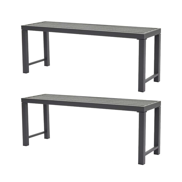 Set of 2 Outdoor Grey Metal Garden Benches, Patio Backless Benches for Porch, Lawn, Balcony, Backyard, Park