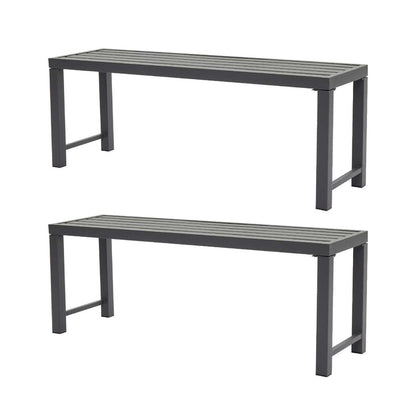 Set of 2 Outdoor Grey Metal Garden Benches, Patio Backless Benches for Porch, Lawn, Balcony, Backyard, Park