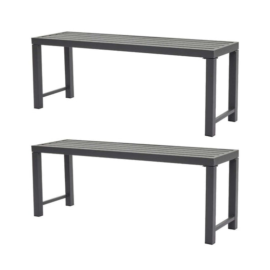 Set of 2 Outdoor Grey Metal Garden Benches, Patio Backless Benches for Porch, Lawn, Balcony, Backyard, Park
