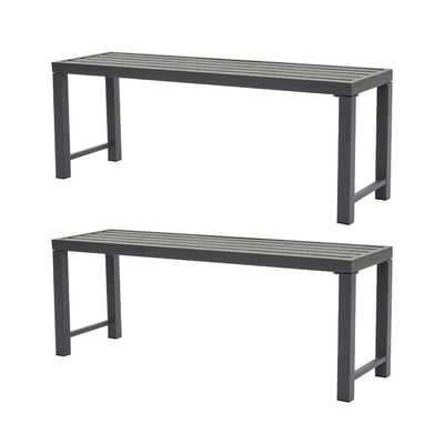 Set of 2 Outdoor Grey Metal Garden Benches, Patio Backless Benches for Porch, Lawn, Balcony, Backyard, Park