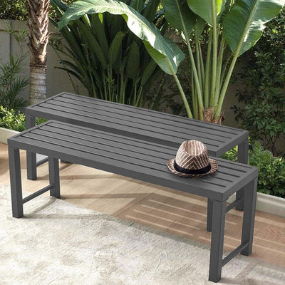 Set of 2 Outdoor Grey Metal Garden Benches, Patio Backless Benches for Porch, Lawn, Balcony, Backyard, Park