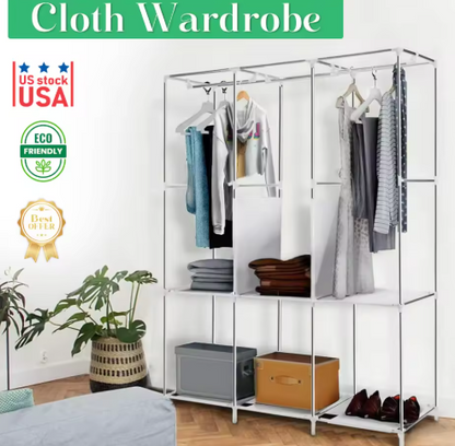 Closet Wardrobe Organizer Storage Rack Portable Clothes Shoe Clothing Shelf Dustproof Non-woven Fabric Quick and Easy to Assembl