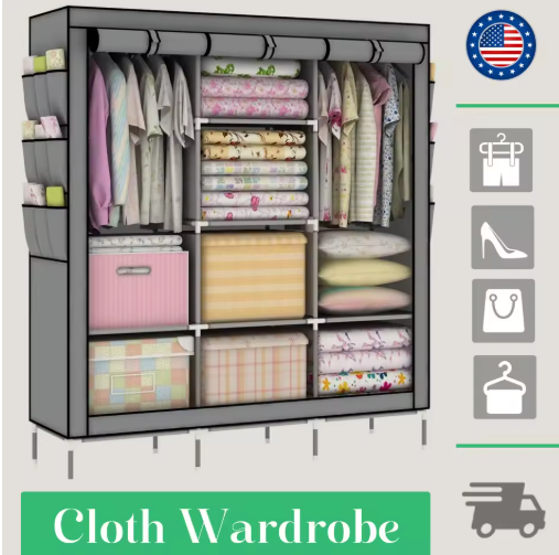 Closet Wardrobe Organizer Storage Rack Portable Clothes Shoe Clothing Shelf Dustproof Non-woven Fabric Quick and Easy to Assembl