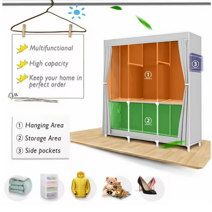 Closet Wardrobe Organizer Storage Rack Portable Clothes Shoe Clothing Shelf Dustproof Non-woven Fabric Quick and Easy to Assembl