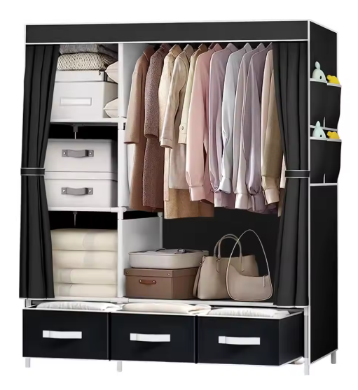 New Upgrade Portable Wardrobe Clothes Organizer for Home Bedroom Clothes Closet with 3 Drawers and 4 Shelves Clothes Storage