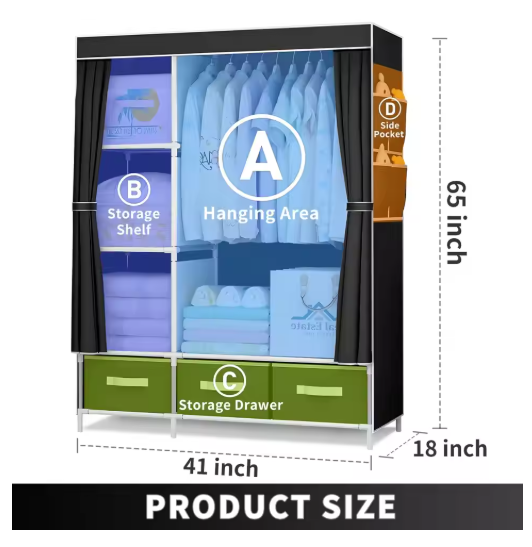 New Upgrade Portable Wardrobe Clothes Organizer for Home Bedroom Clothes Closet with 3 Drawers and 4 Shelves Clothes Storage