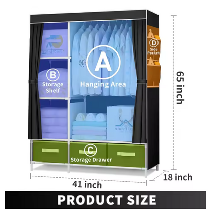 New Upgrade Portable Wardrobe Clothes Organizer for Home Bedroom Clothes Closet with 3 Drawers and 4 Shelves Clothes Storage