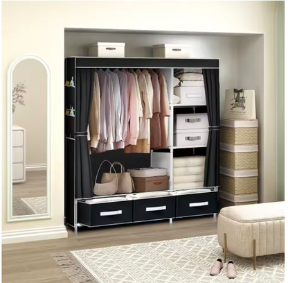 New Upgrade Portable Wardrobe Clothes Organizer for Home Bedroom Clothes Closet with 3 Drawers and 4 Shelves Clothes Storage