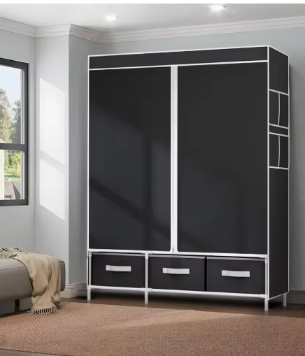 New Upgrade Portable Wardrobe Clothes Organizer for Home Bedroom Clothes Closet with 3 Drawers and 4 Shelves Clothes Storage