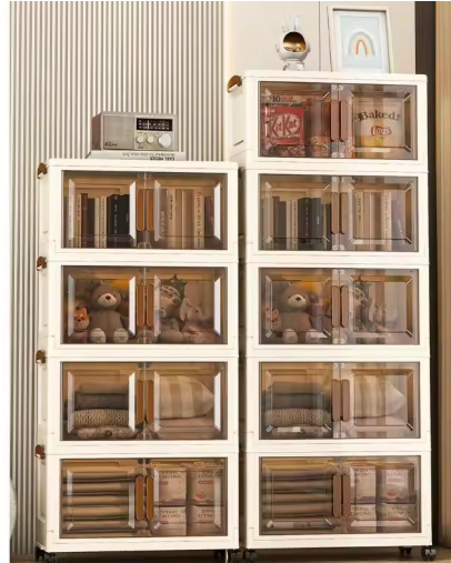 Folding Storage Wardrobe: Magnetic Door + Universal Wheels + Stackable Design, 0-Tool Assembly