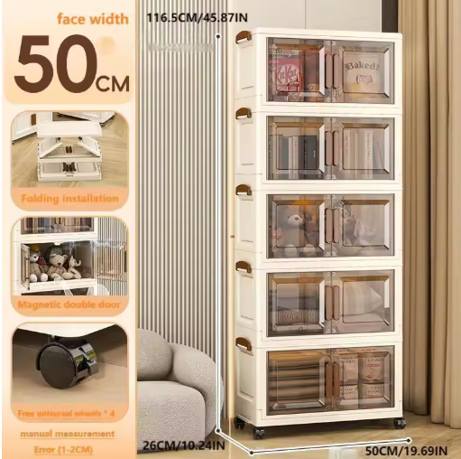 Folding Storage Wardrobe: Magnetic Door + Universal Wheels + Stackable Design, 0-Tool Assembly