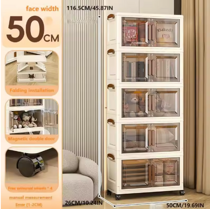 Folding Storage Wardrobe: Magnetic Door + Universal Wheels + Stackable Design, 0-Tool Assembly