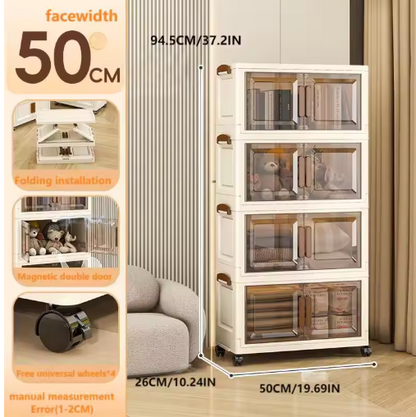 Folding Storage Wardrobe: Magnetic Door + Universal Wheels + Stackable Design, 0-Tool Assembly