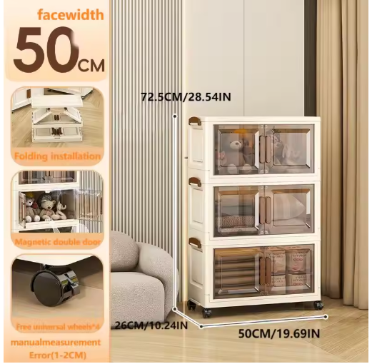 Folding Storage Wardrobe: Magnetic Door + Universal Wheels + Stackable Design, 0-Tool Assembly