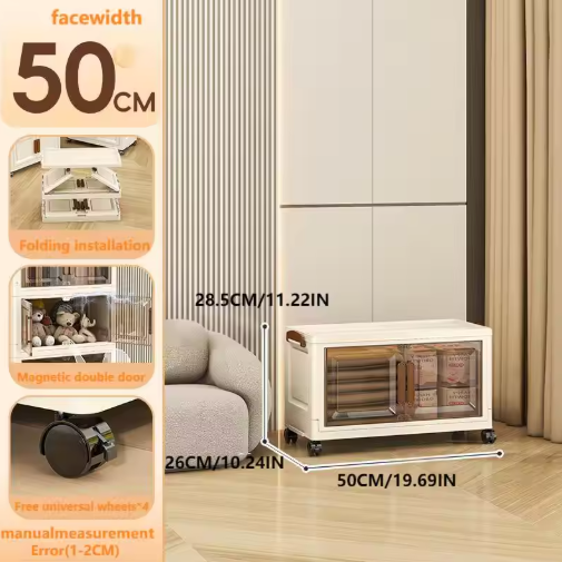 Folding Storage Wardrobe: Magnetic Door + Universal Wheels + Stackable Design, 0-Tool Assembly
