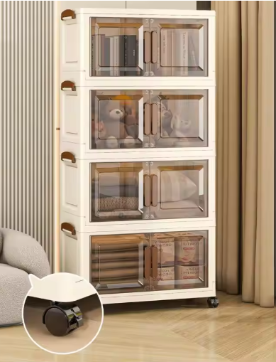 Folding Storage Wardrobe: Magnetic Door + Universal Wheels + Stackable Design, 0-Tool Assembly