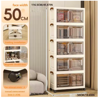 Folding Storage Wardrobe: Magnetic Door + Universal Wheels + Stackable Design, 0-Tool Assembly