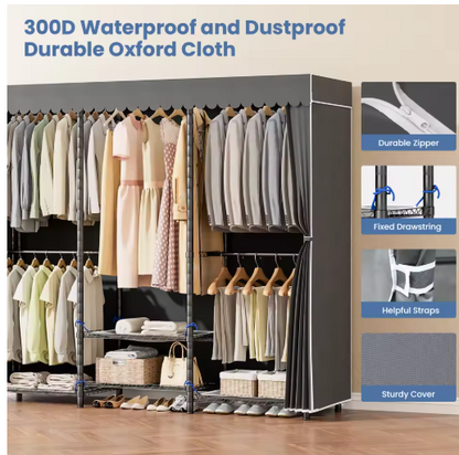 Clothes Rack Storage Organizer Wardrobe Hanging Clothes Freestanding Portable Heavy Duty 960 lb for Cloakroom Bedroom Entrances