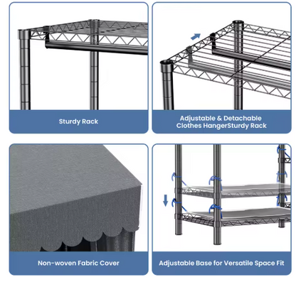 Clothes Rack Storage Organizer Wardrobe Hanging Clothes Freestanding Portable Heavy Duty 960 lb for Cloakroom Bedroom Entrances