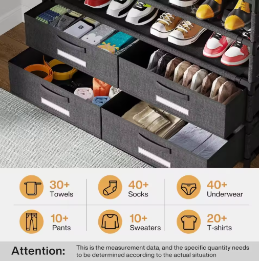 bookshelf with 4 Bins Drawers for Closet Entryway, Vertical Shoe Racks Free Standing wardrobes, clothes rack