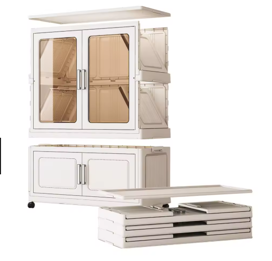 Mobile Wardrobe Clothes Organizer with Haging Rod & Cabinet Clothing Storage Shelf with Wheels Wardrobe Closet Rack for Bedroom