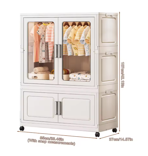 Mobile Wardrobe Clothes Organizer with Haging Rod & Cabinet Clothing Storage Shelf with Wheels Wardrobe Closet Rack for Bedroom