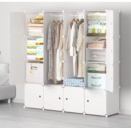 Portable Wardrobe Closet - 14"x18" Depth (16 Cube) Cube Storage, Bedroom Armoire, White