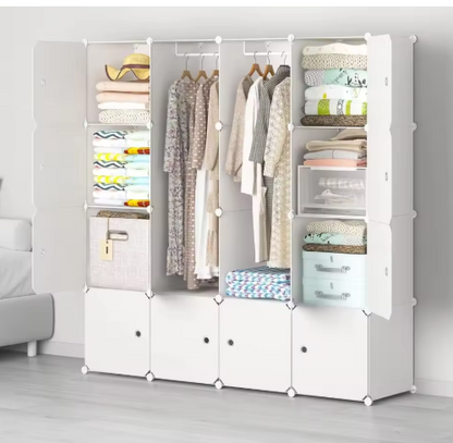 Portable Wardrobe Closet - 14"x18" Depth (16 Cube) Cube Storage, Bedroom Armoire, White