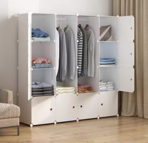 Portable Wardrobe Closet - 14"x18" Depth (16 Cube) Cube Storage, Bedroom Armoire, White
