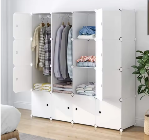 Portable Wardrobe Closet - 14"x18" Depth (16 Cube) Cube Storage, Bedroom Armoire, White