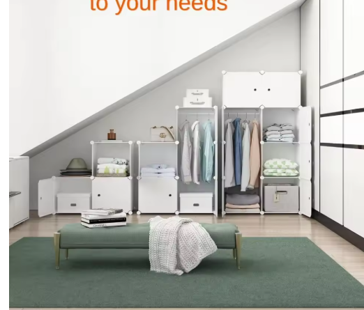 Portable Wardrobe Closet - 14"x18" Depth (16 Cube) Cube Storage, Bedroom Armoire, White