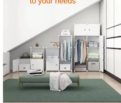Portable Wardrobe Closet - 14"x18" Depth (16 Cube) Cube Storage, Bedroom Armoire, White