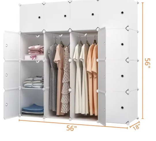Portable Wardrobe Closet - 14"x18" Depth (16 Cube) Cube Storage, Bedroom Armoire, White