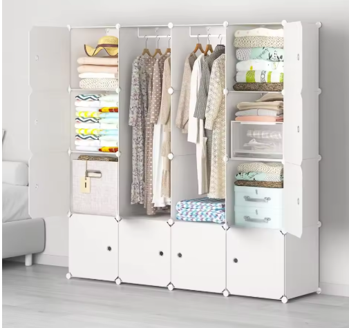 Portable Wardrobe Closet - 14"x18" Depth (16 Cube) Cube Storage, Bedroom Armoire, White