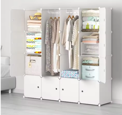 Portable Wardrobe Closet - 14"x18" Depth (16 Cube) Cube Storage, Bedroom Armoire, White
