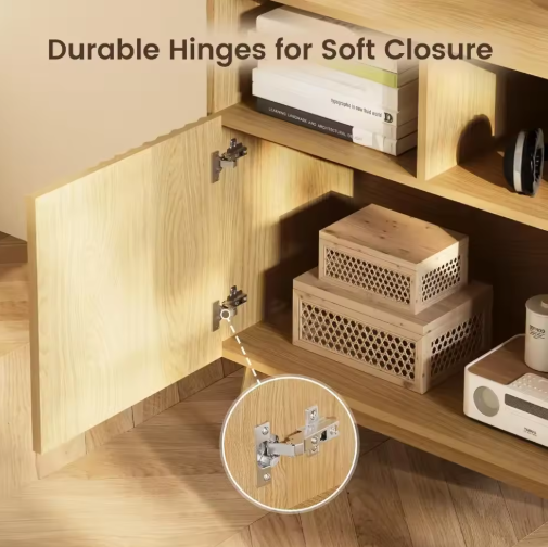 Fluted Storage Cabinet Oak, Modern Buffet Sideboard with Storage, Accent Cabinet with Solid Wood Legs, Console Table with